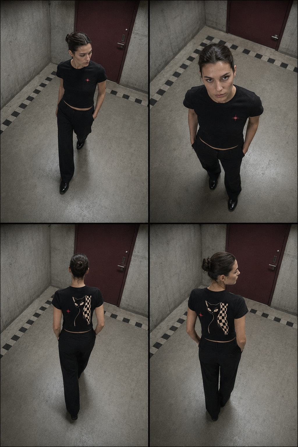 Black Cat Club Baby Tee – Halloween Edit | Women’s Black Cropped Tee- 200 GSM