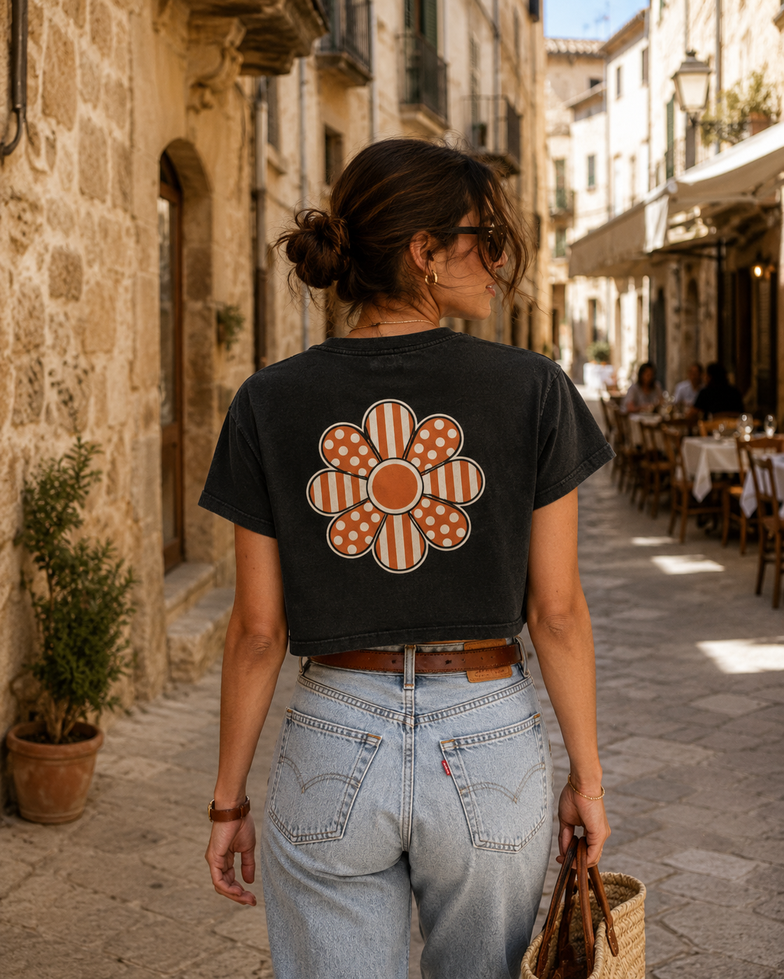 AZAL RŪH Mod Bloom Mineral Wash Crop Tee \| Retro Floral Graphic Shirt