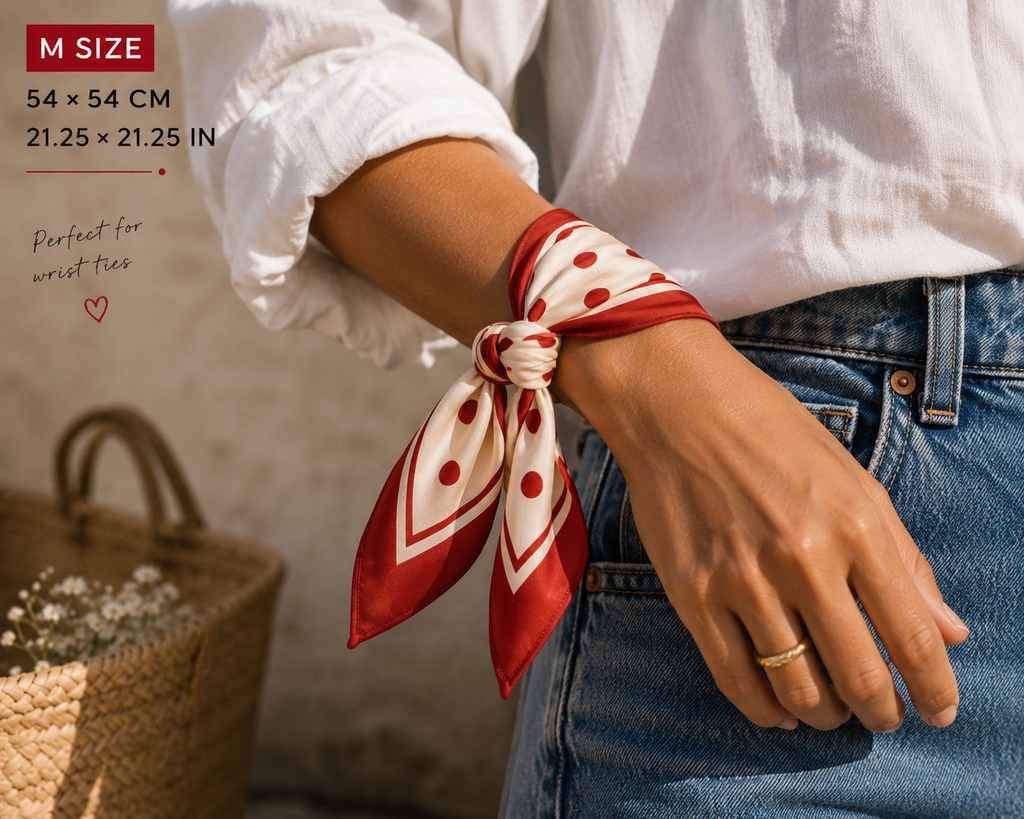 Red Polka Dot Scarf Bandana | Vintage Style Cream Hair & Neck Scarf, AZAL RŪH