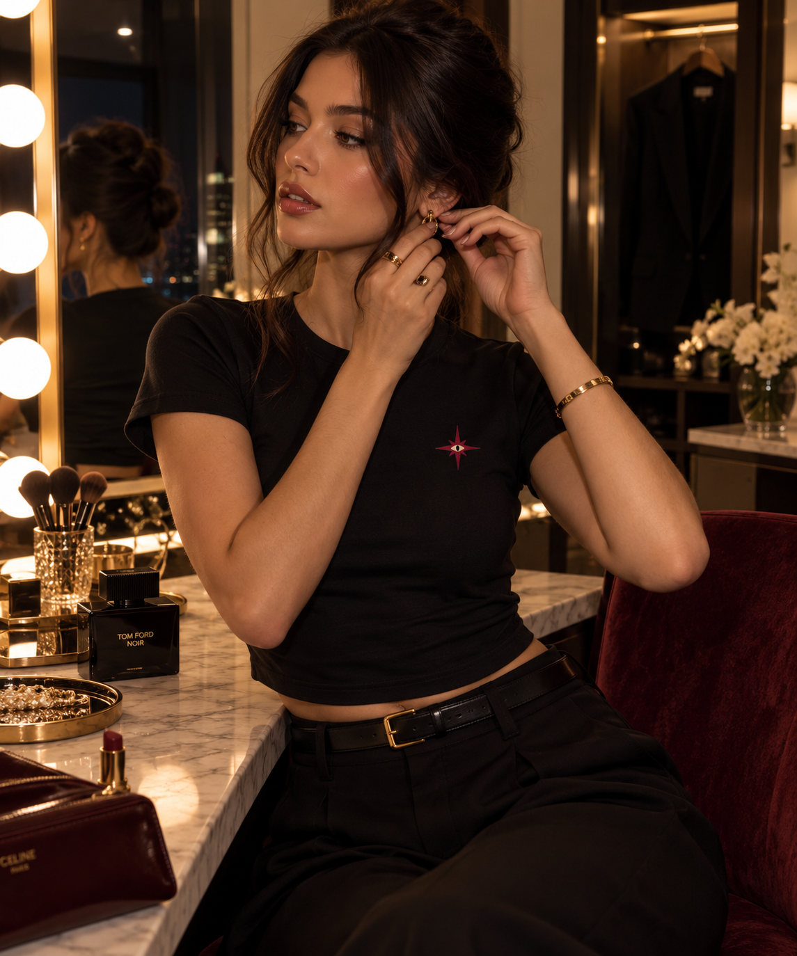 Black Cat Club Baby Tee – Halloween Edit | Women’s Black Cropped Tee- 200 GSM