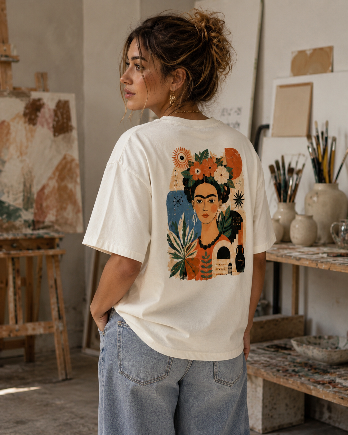 AZAL RŪH Frida Bloom Oversized Tee | Floral Folk Art Graphic Shirt