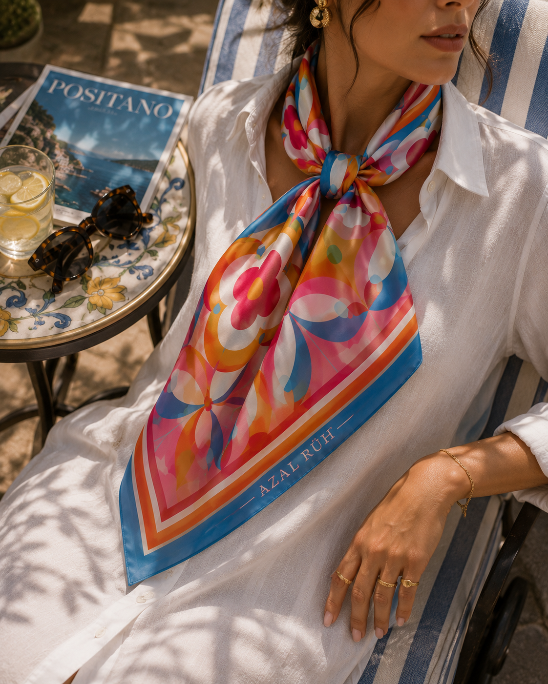 AZAL RŪH Retro Floral Bandana Scarf | Mediterranean 60s Hair & Neck Scarf