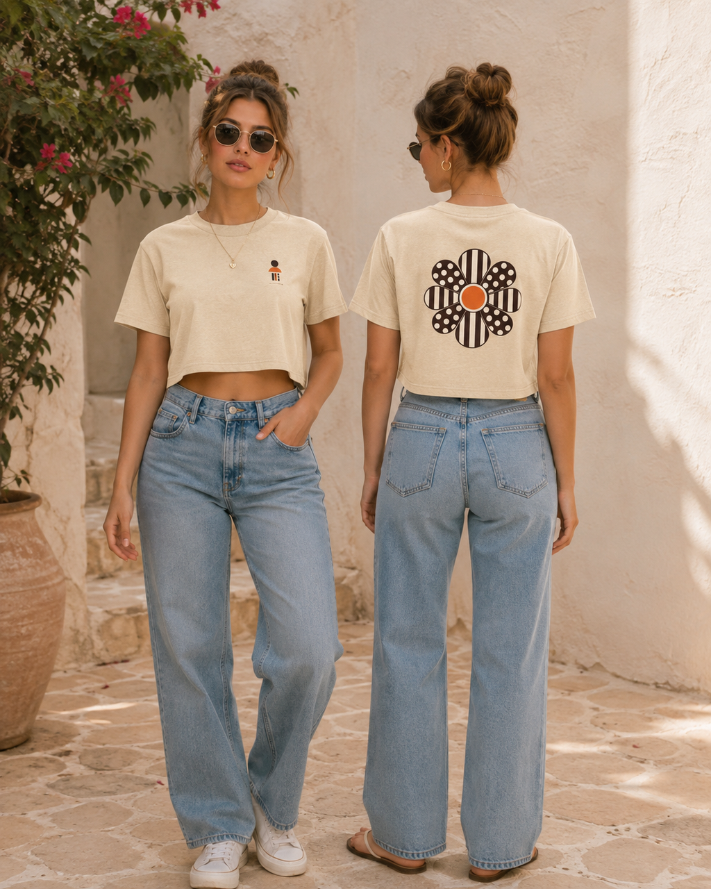 AZAL RŪH Loka Bloom Mineral Wash Crop Tee | Retro Floral Graphic Shirt