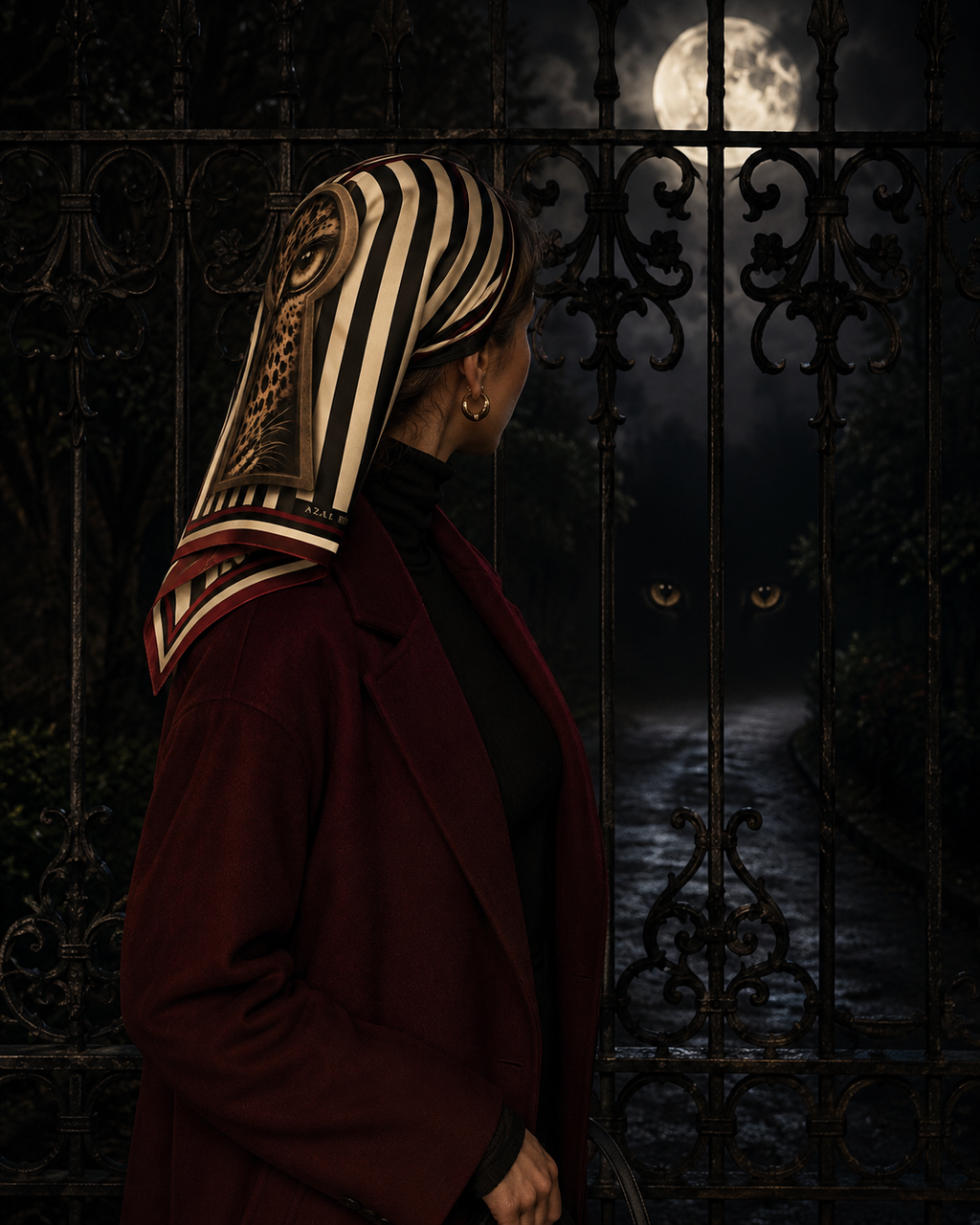 The Keyhole Leopard Bandana — Black, Ivory & Burgundy