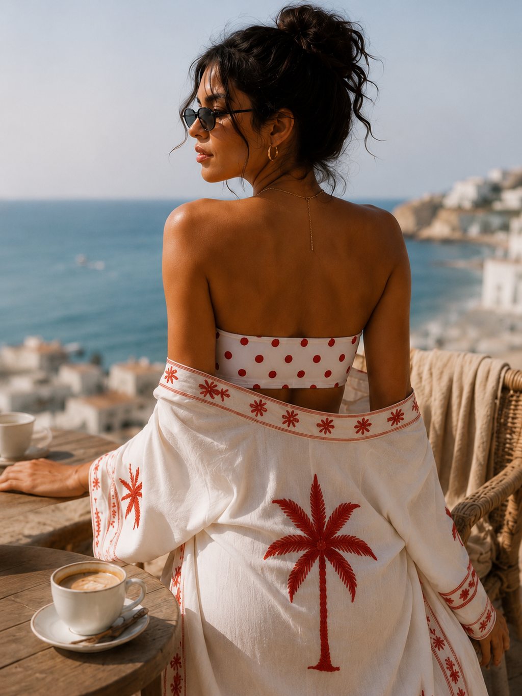 AZAL RŪH Rosalie Polka Dot Bandeau Bikini \| Red & Cream Riviera Swimwear