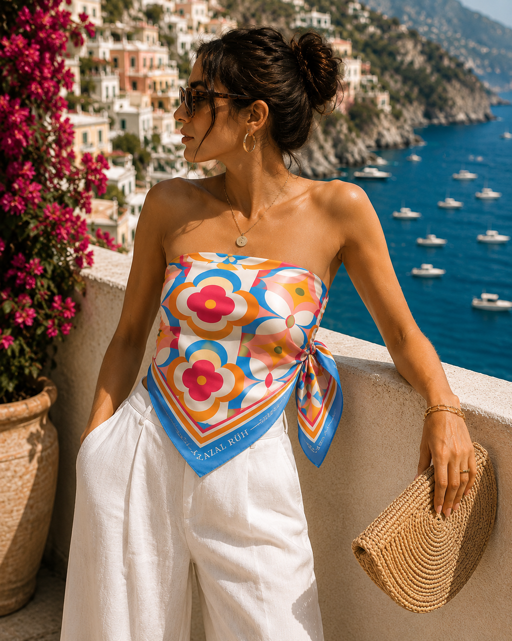 AZAL RŪH Retro Floral Bandana Scarf | Mediterranean 60s Hair & Neck Scarf