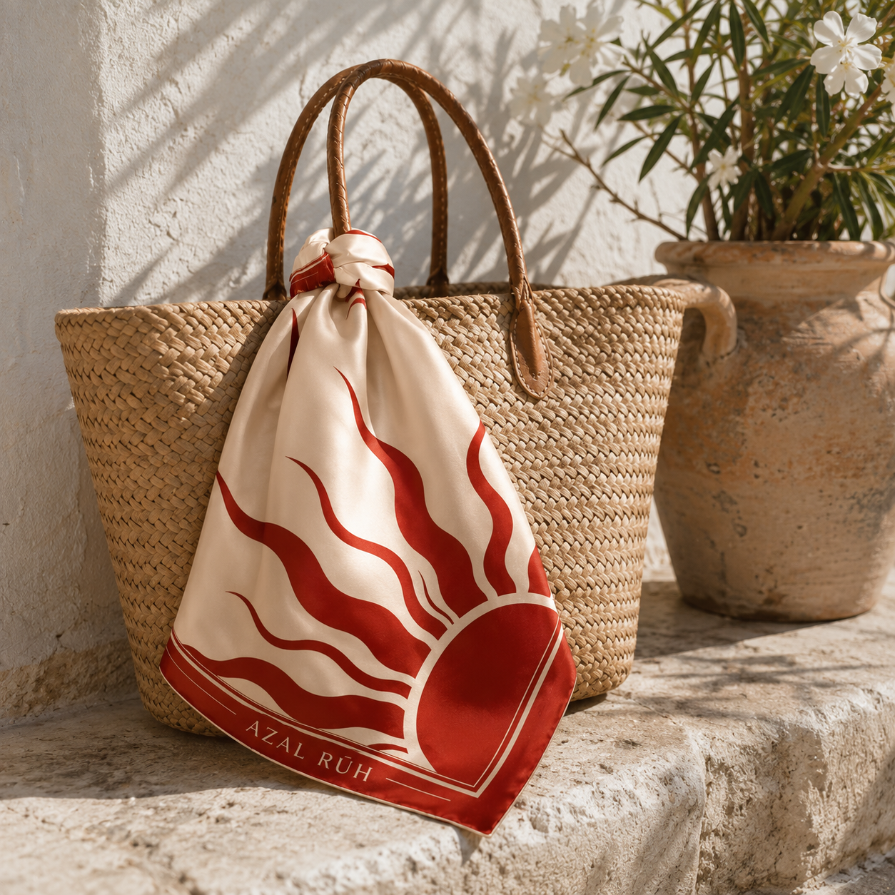 AZAL RŪH Solara Sun Bandana Scarf – Red & Cream Bandana