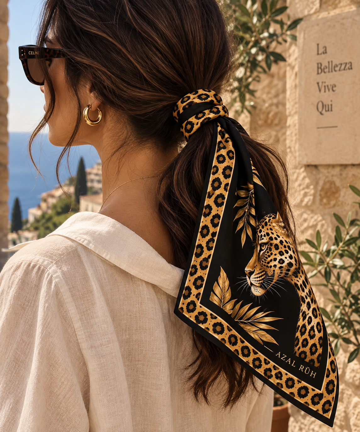 Leopard Noir Bandana Scarf — Black & Gold