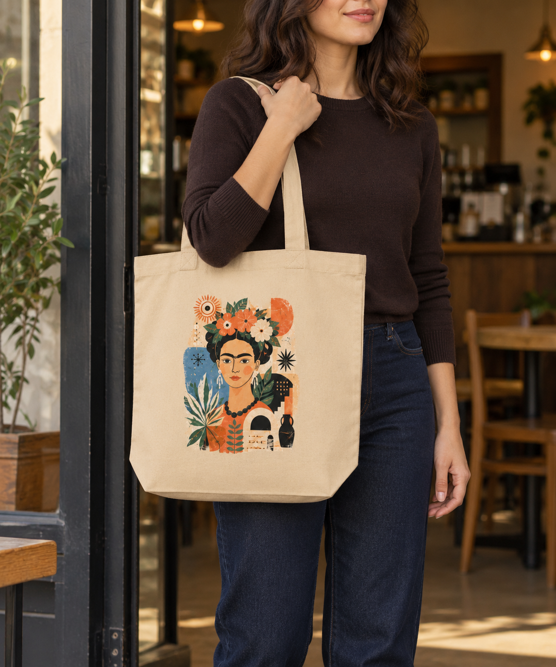 Frida-Inspired Floral Portrait Organic Cotton Tote Bag | AZAL RŪH