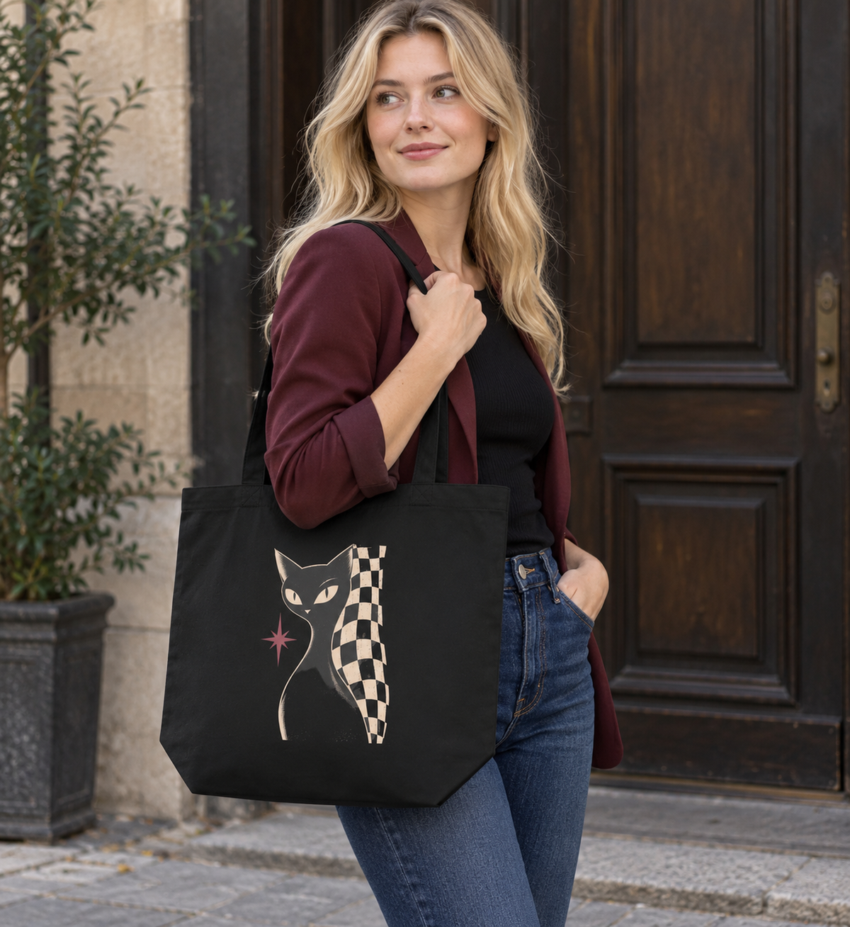 Retro Cat Organic Cotton Tote Bag | AZAL RŪH