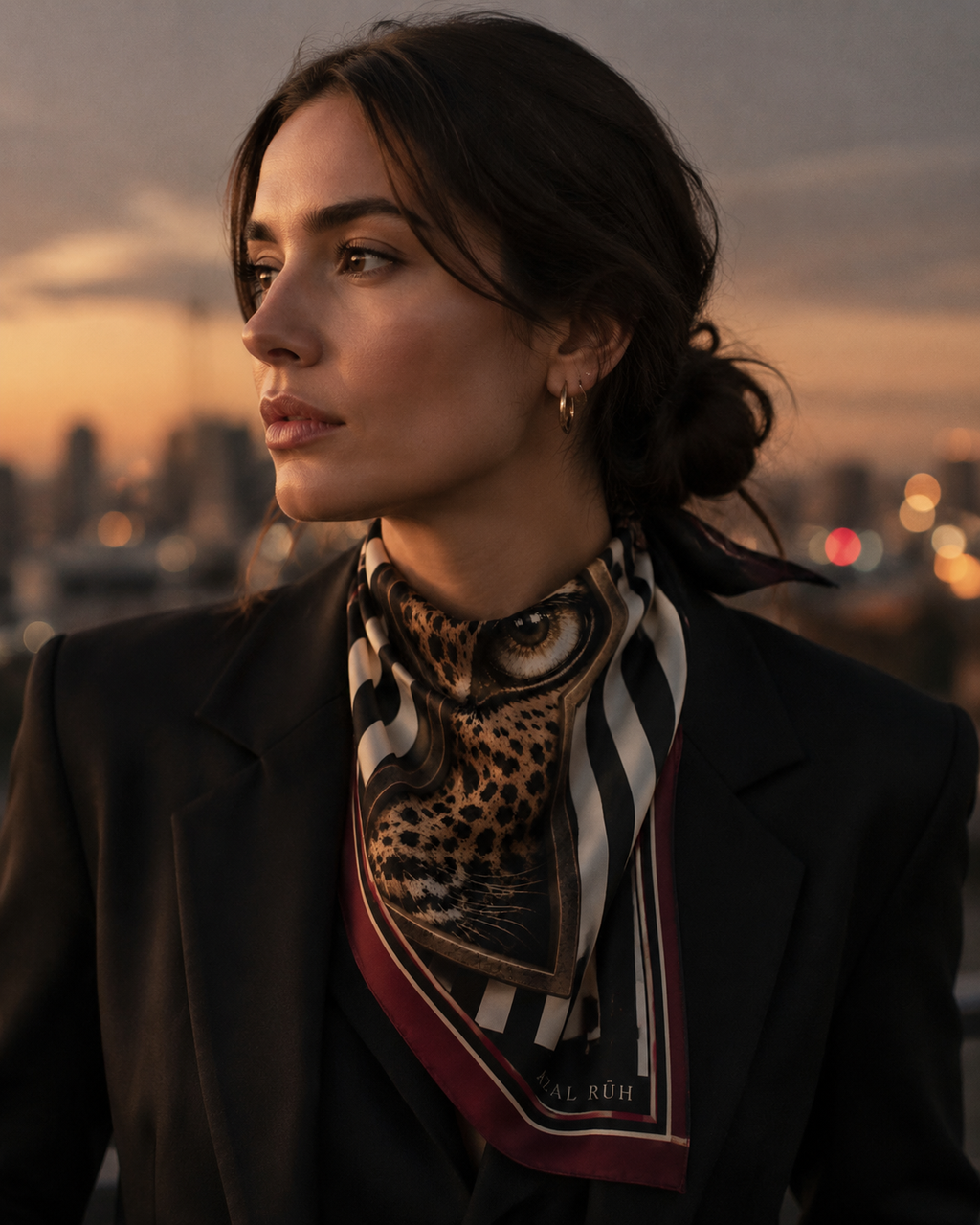 The Keyhole Leopard Bandana — Black, Ivory & Burgundy