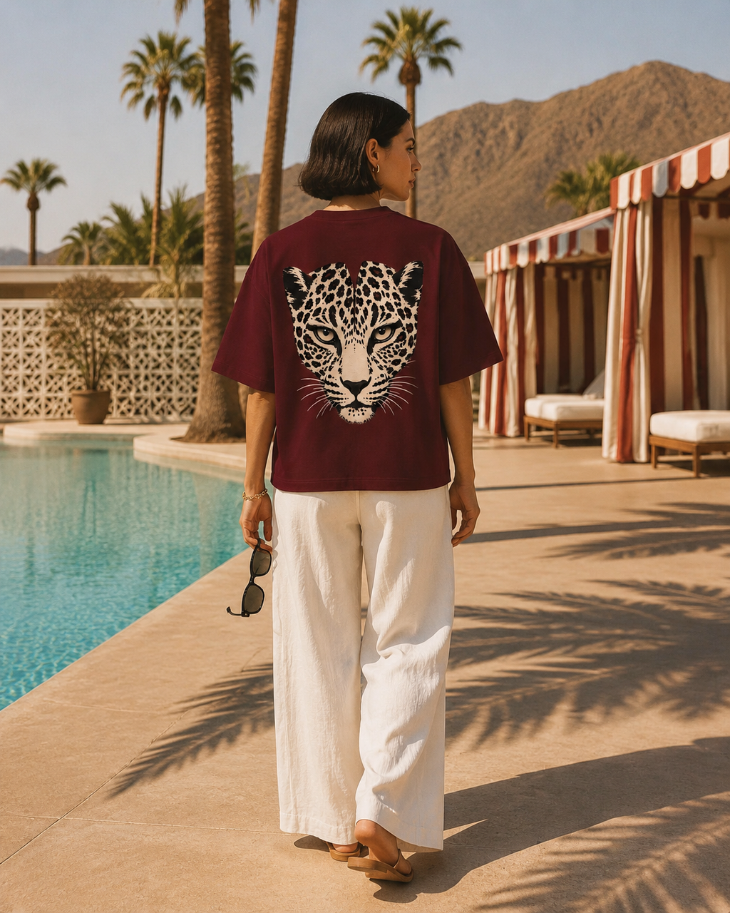 WILD 68 Leopard Boxy Tee — Burgundy