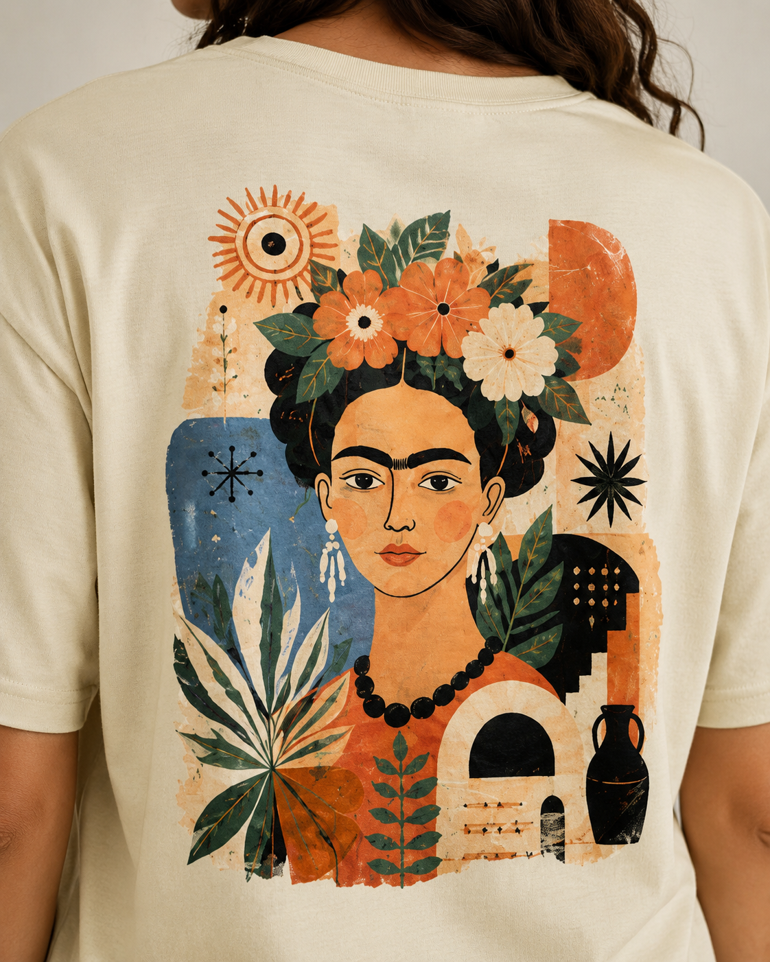 AZAL RŪH Frida Bloom Oversized Tee | Floral Folk Art Graphic Shirt