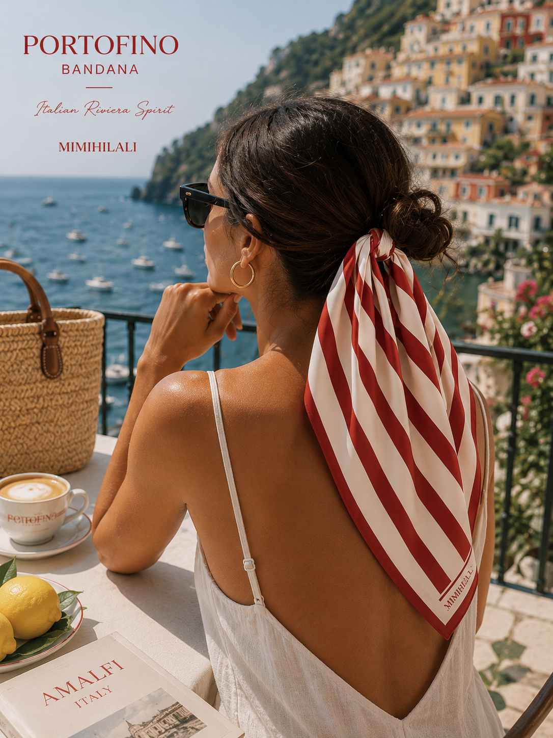 AZAL RŪH Portofino Stripe Bandana Scarf | Red Cream Riviera Hair & Neck Scarf