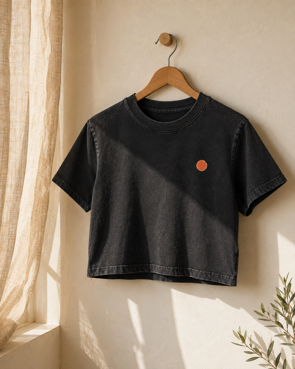 AZAL RŪH Golden Horizon Mineral Wash Crop Tee \| Vintage Sunset T\-Shirt