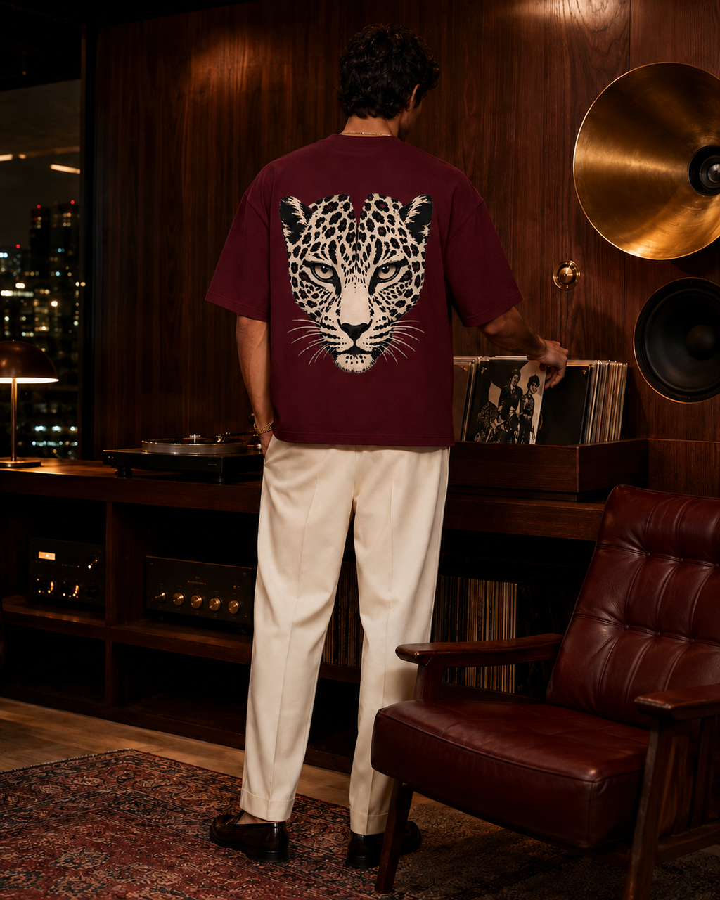 WILD 68 Leopard Boxy Tee — Burgundy