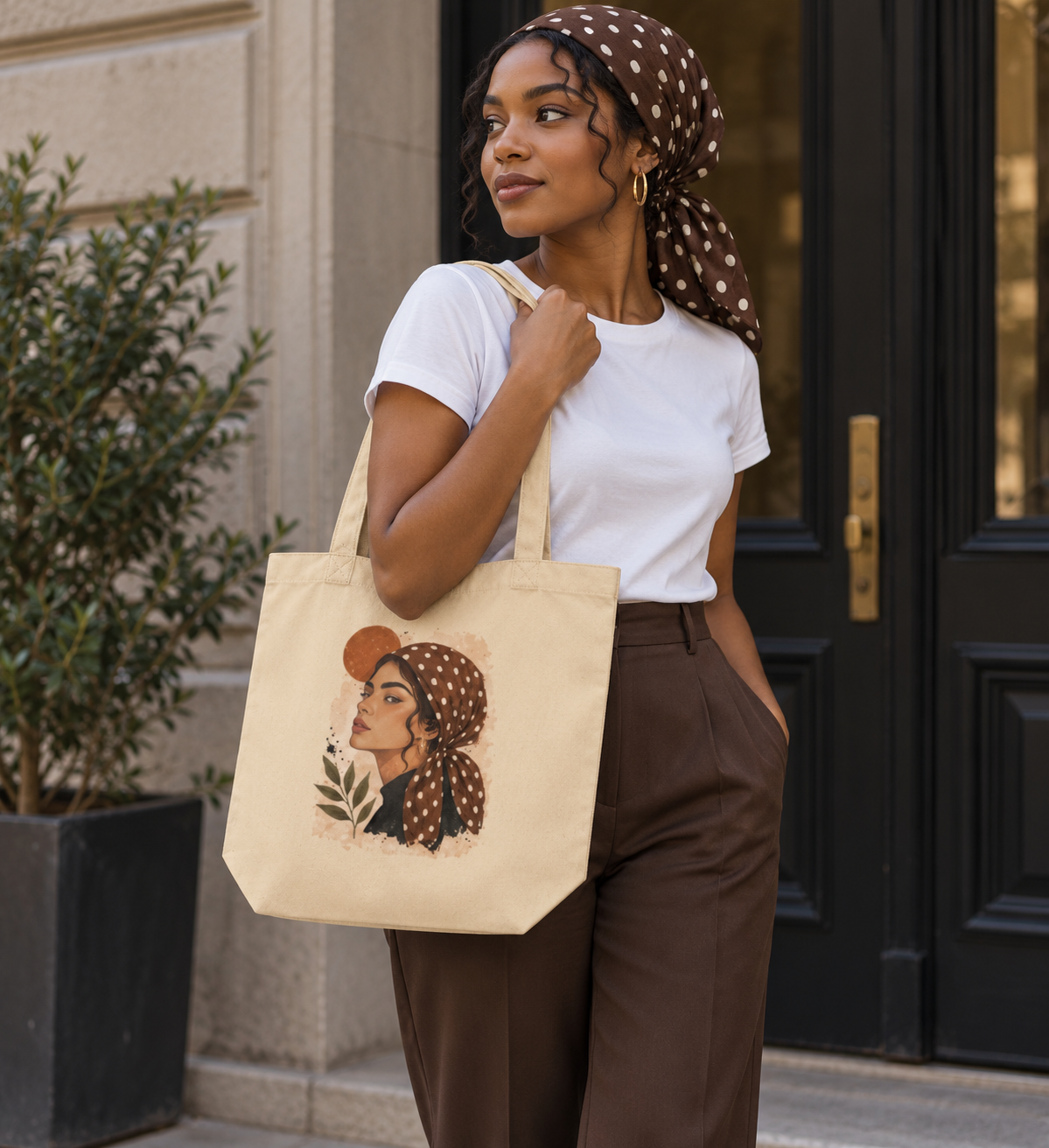Retro Headscarf Portrait Organic Cotton Tote Bag | AZAL RŪH
