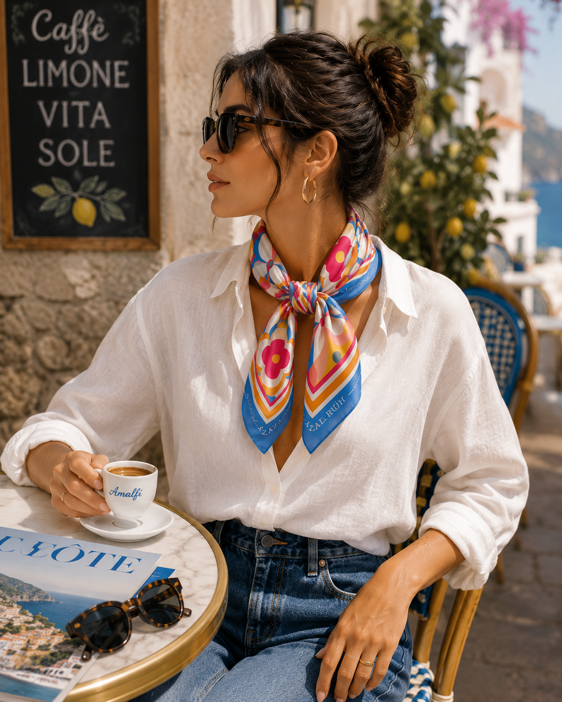 AZAL RŪH Retro Floral Bandana Scarf | Mediterranean 60s Hair & Neck Scarf