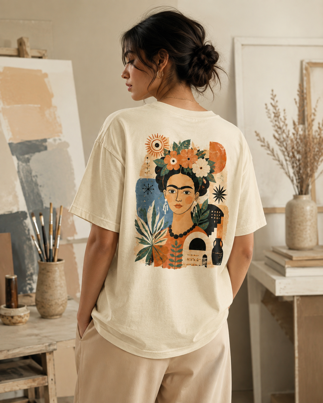 AZAL RŪH Frida Bloom Oversized Tee | Floral Folk Art Graphic Shirt
