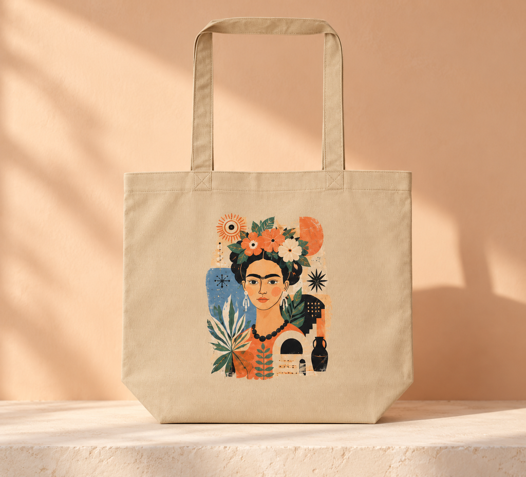 Frida-Inspired Floral Portrait Organic Cotton Tote Bag | AZAL RŪH
