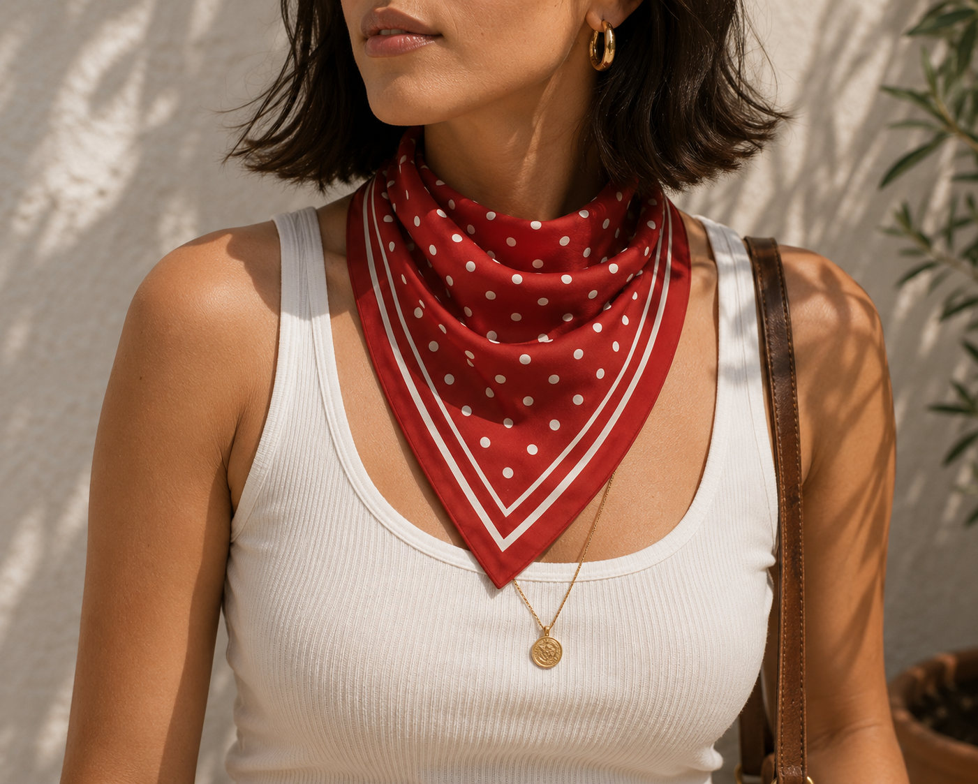 AZAL RŪH Amalfi Red Polka Dot Bandana Scarf | Vintage Riviera Hair, Neck & Head Scarf