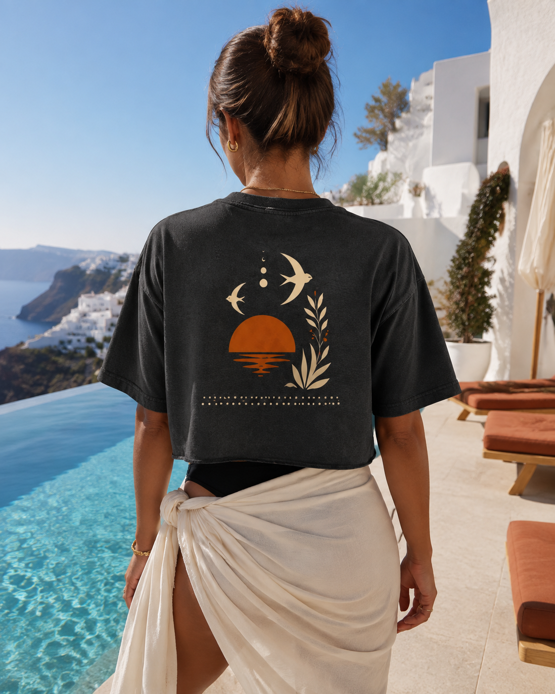 AZAL RŪH Desert Swallow Crop Top | Vintage Sunset Graphic Tee