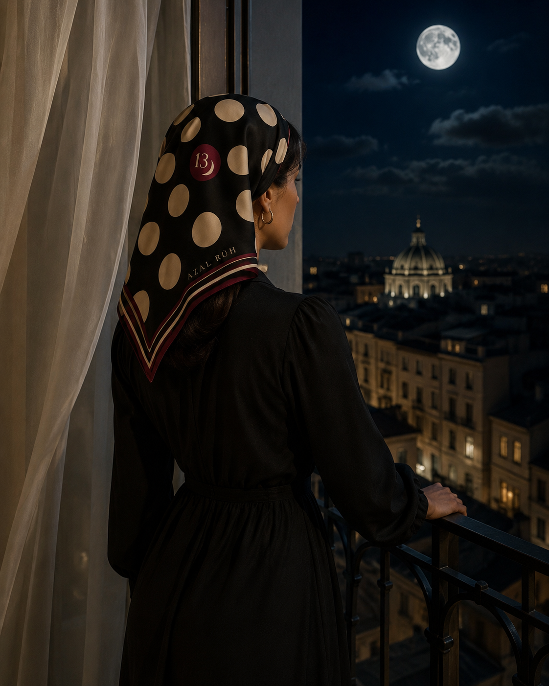 Midnight Polka XIII Bandana — Black, Ivory & Burgundy
