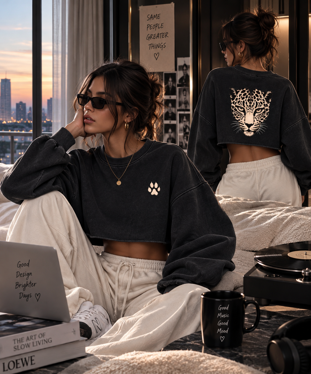 Leopard Muse Snow-Washed Cropped Sweatshirt