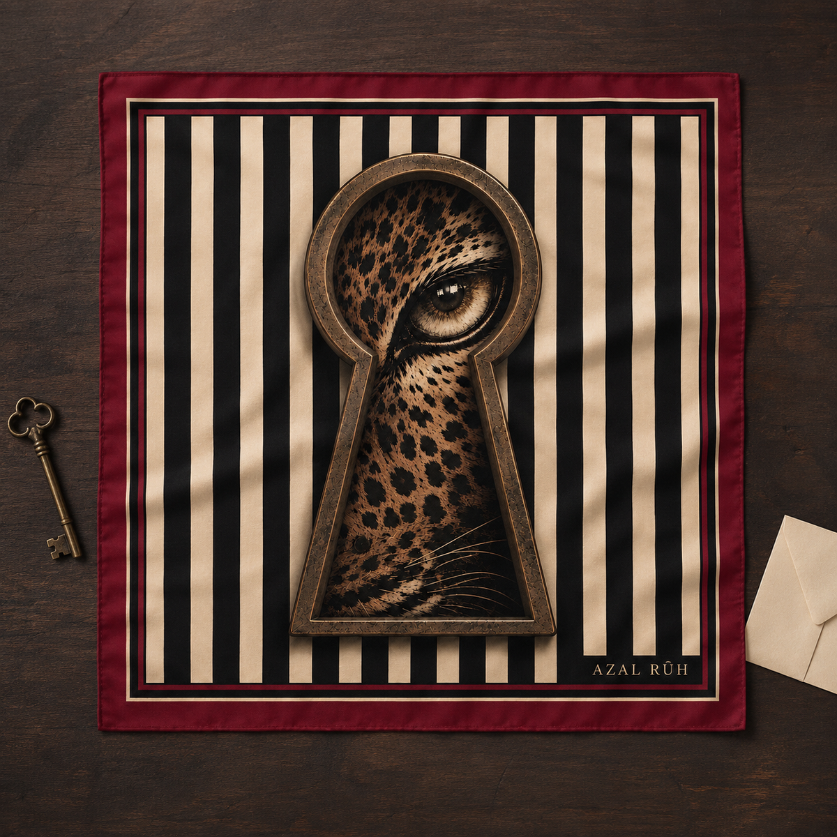 The Keyhole Leopard Bandana — Black, Ivory & Burgundy