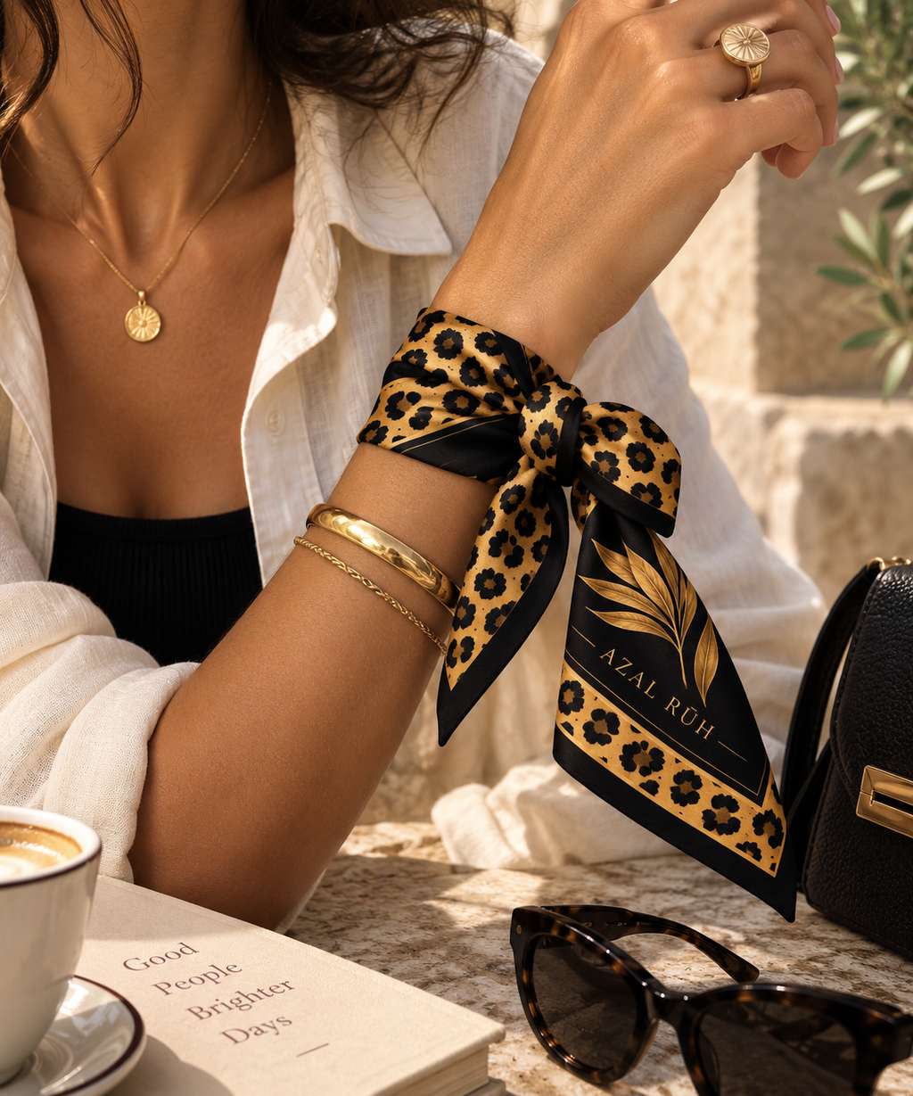 Leopard Noir Bandana Scarf — Black & Gold