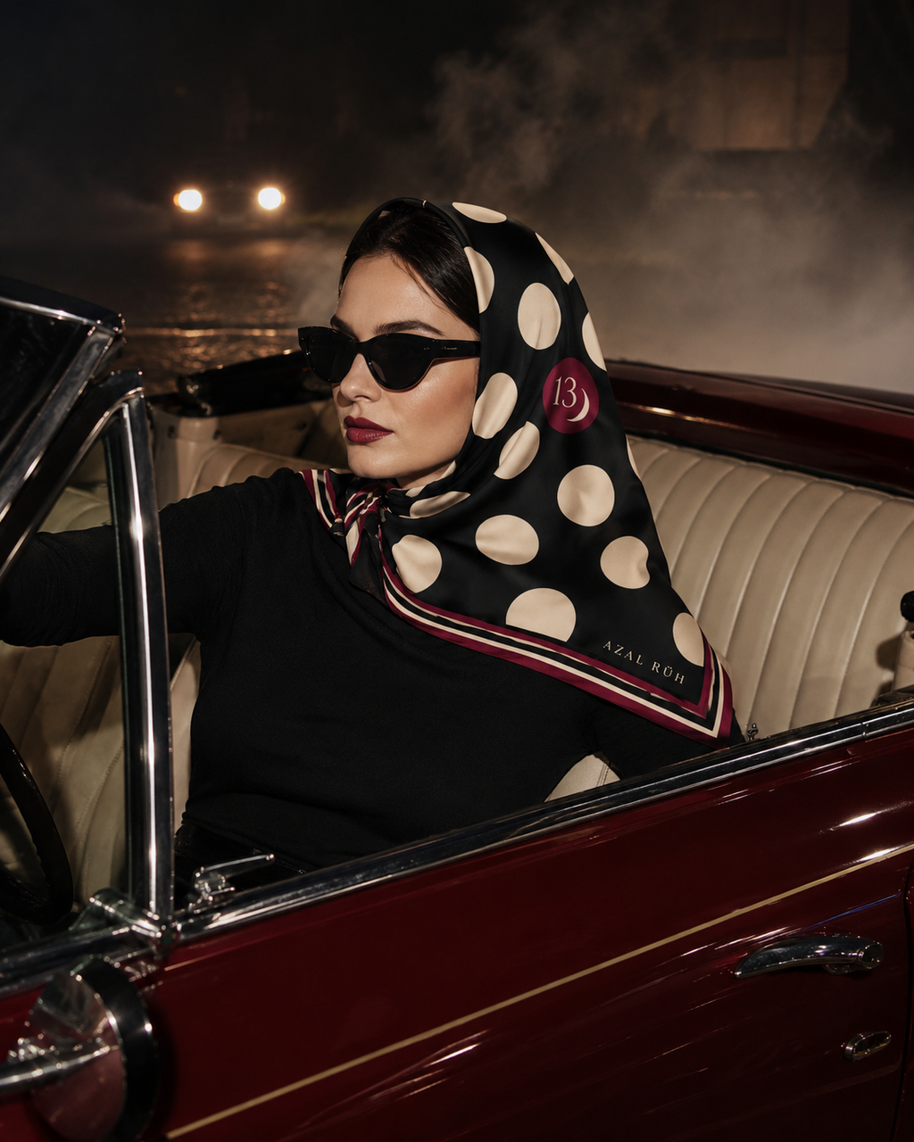 Midnight Polka XIII Bandana — Black, Ivory & Burgundy