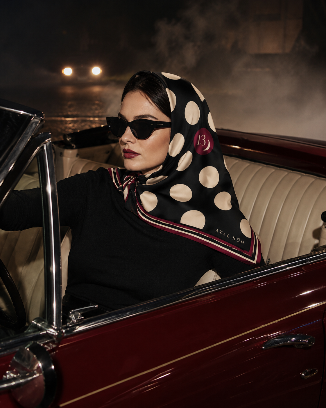 Midnight Polka XIII Bandana — Black, Ivory & Burgundy