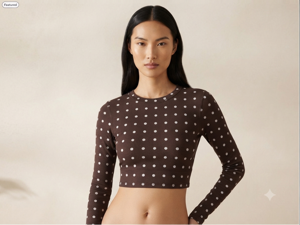 Chocolate Polka Dot Long Sleeve Crop Top