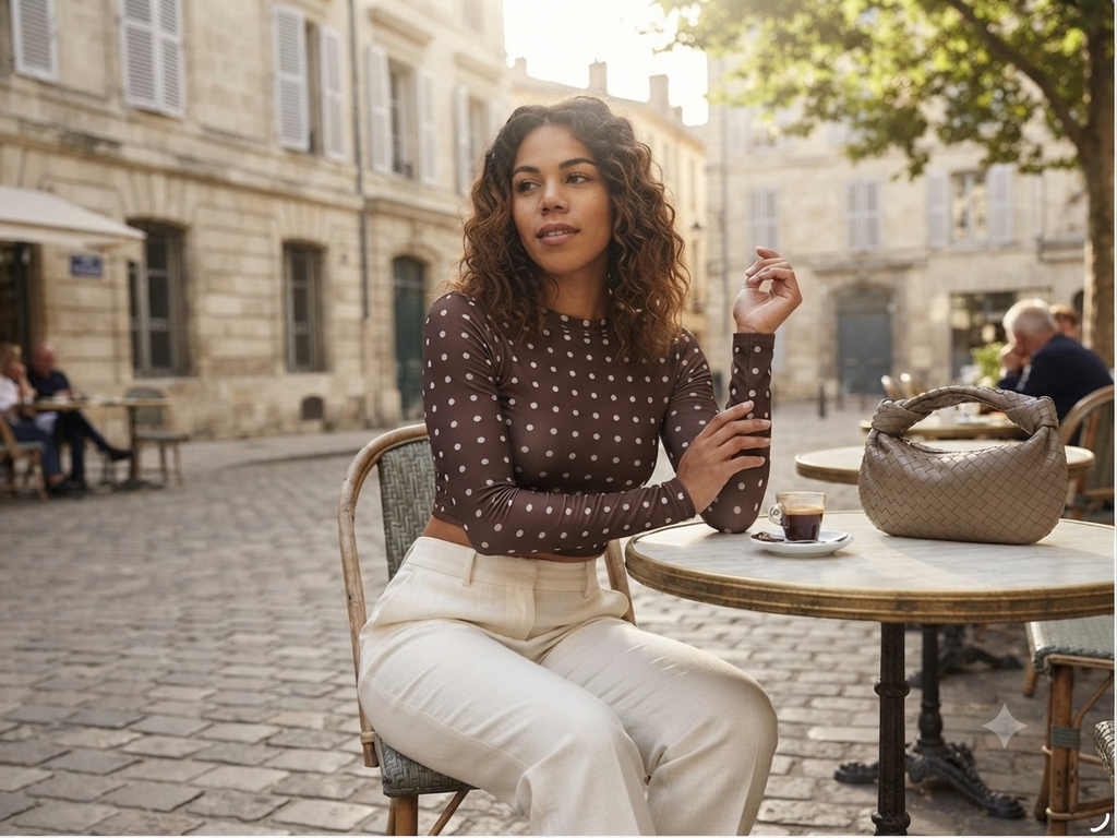 Chocolate Polka Dot Long Sleeve Crop Top