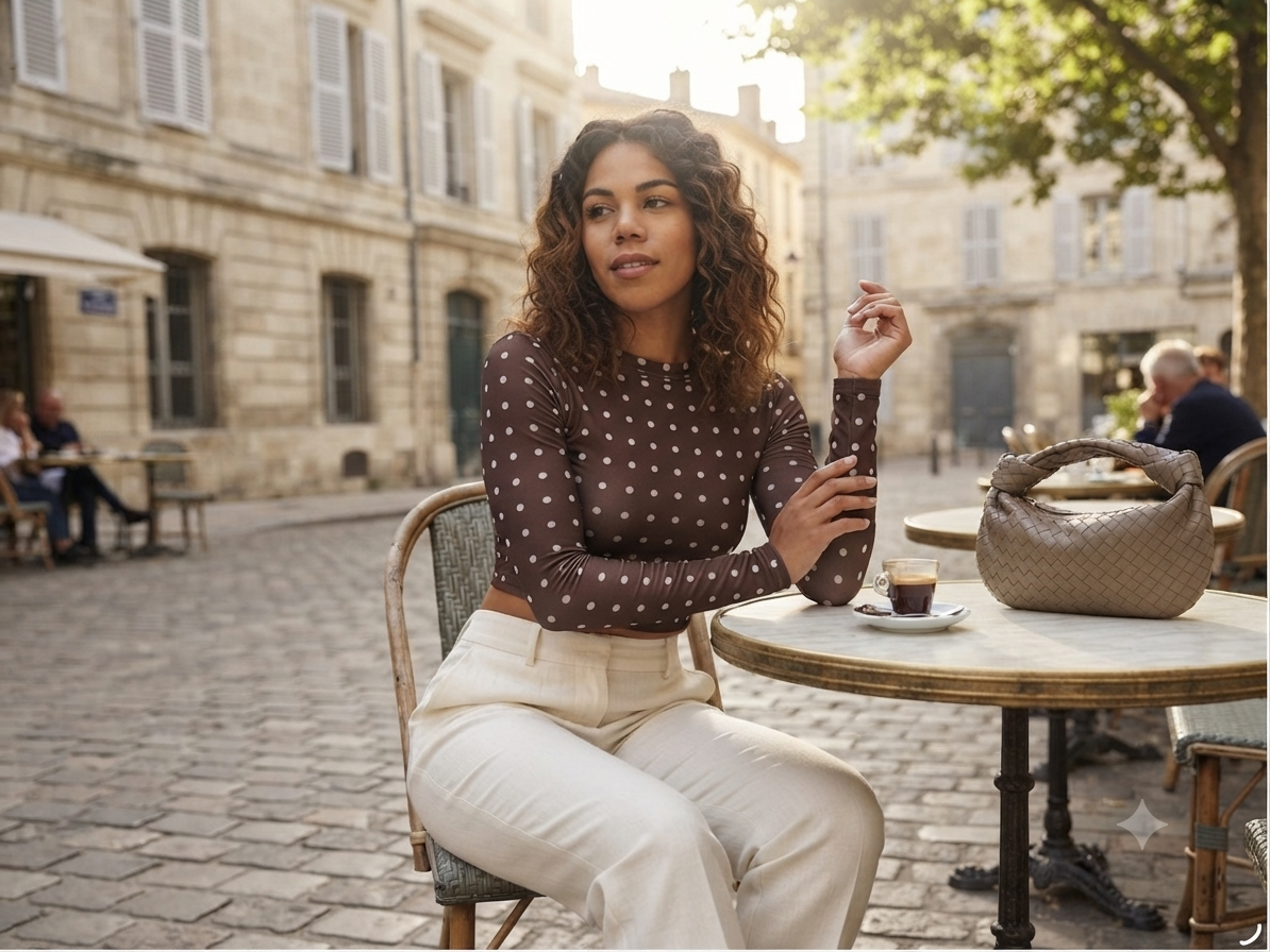 Chocolate Polka Dot Long Sleeve Crop Top