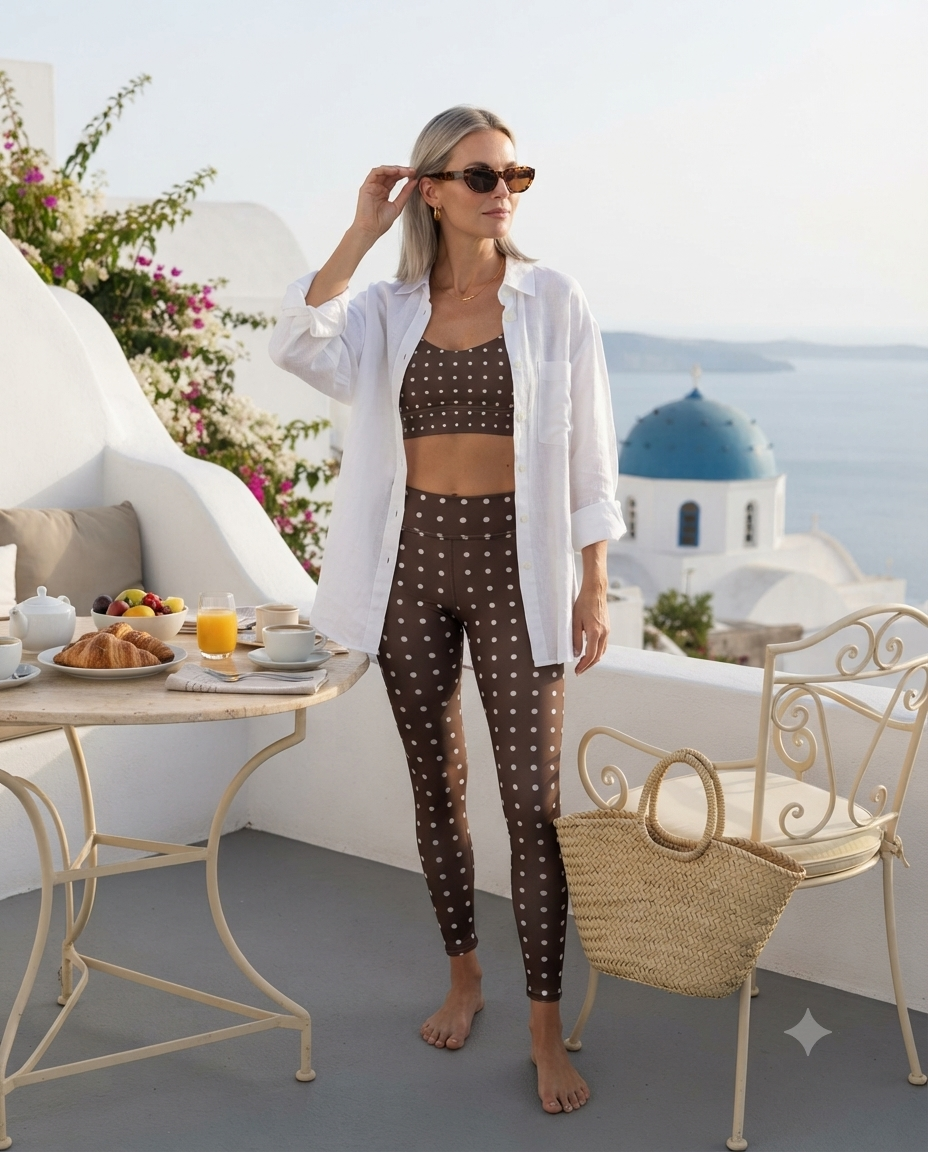 Chocolate Polka Dot Longline Sports Bra | Brown Workout Crop Top | AZAL RŪH