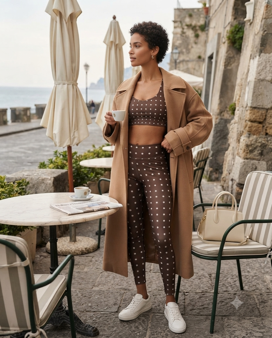 Chocolate Polka Dot Longline Sports Bra | Brown Workout Crop Top | AZAL RŪH