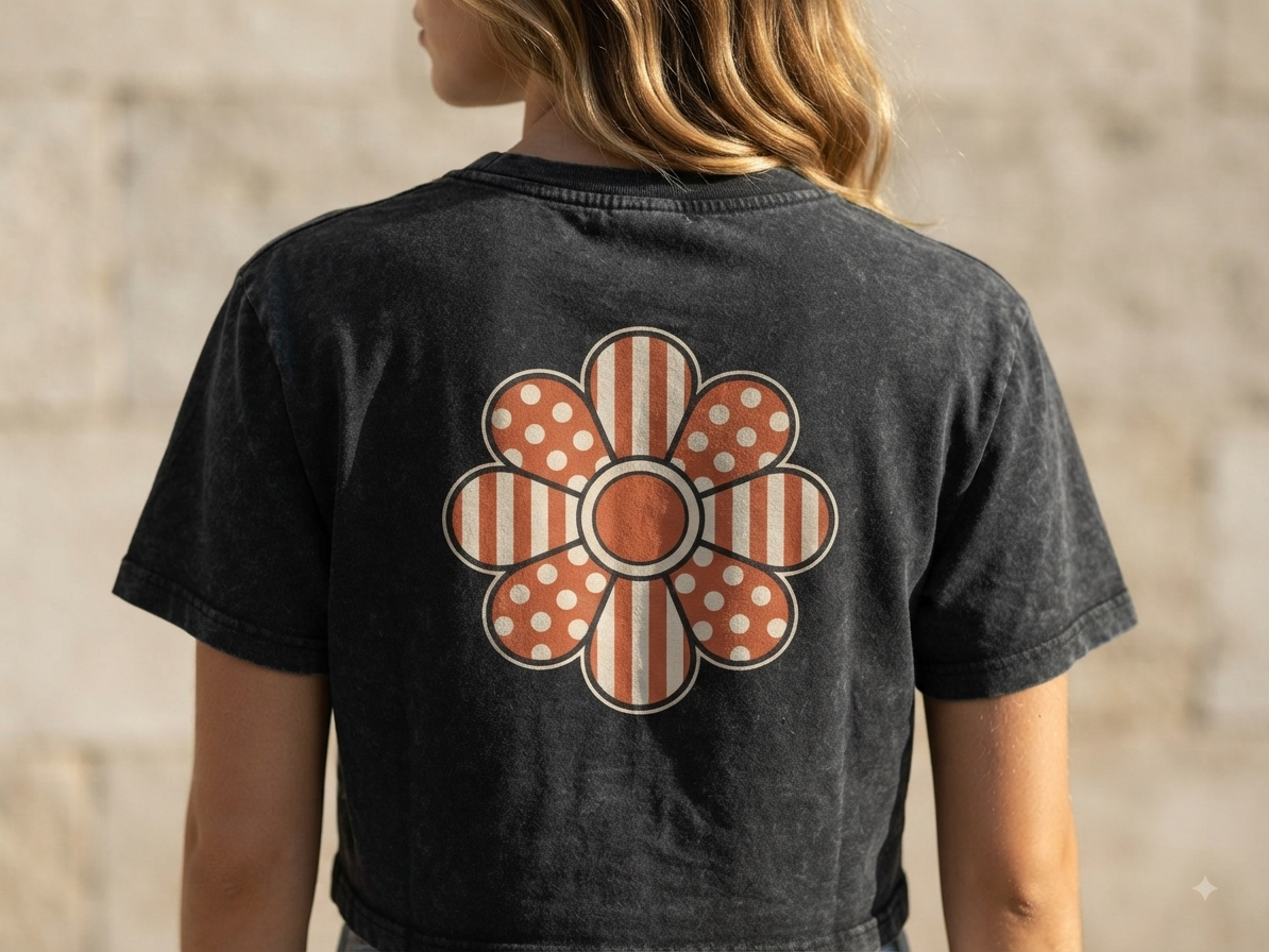 AZAL RŪH Mod Bloom Mineral Wash Crop Tee \| Retro Floral Graphic Shirt